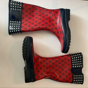 Sperry Red and Navy anchor rain boots sz 7
